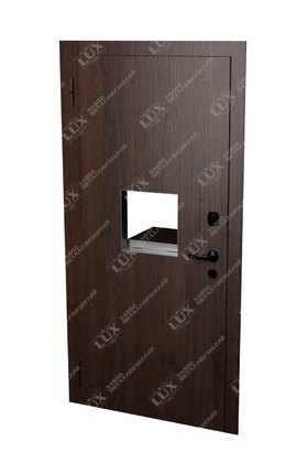 металлическая кассовая дверь с окошком (открывание внутрь), отделка МДФ