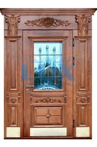 парадная дверь с зеркалом и ковкой