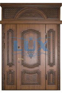 парадна дверь с верхней вставкой, отделка массив ясеня