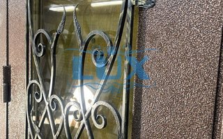 наружная дверь со стеклопакетом и ковкой