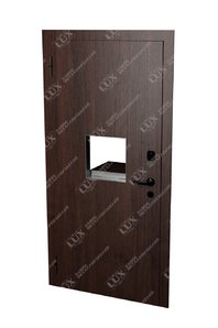 металлическая кассовая дверь с окошком (открывание внутрь), отделка МДФ